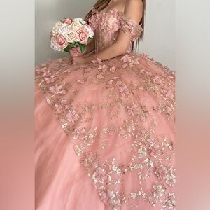Elegant Pink and Gold Quince Dress